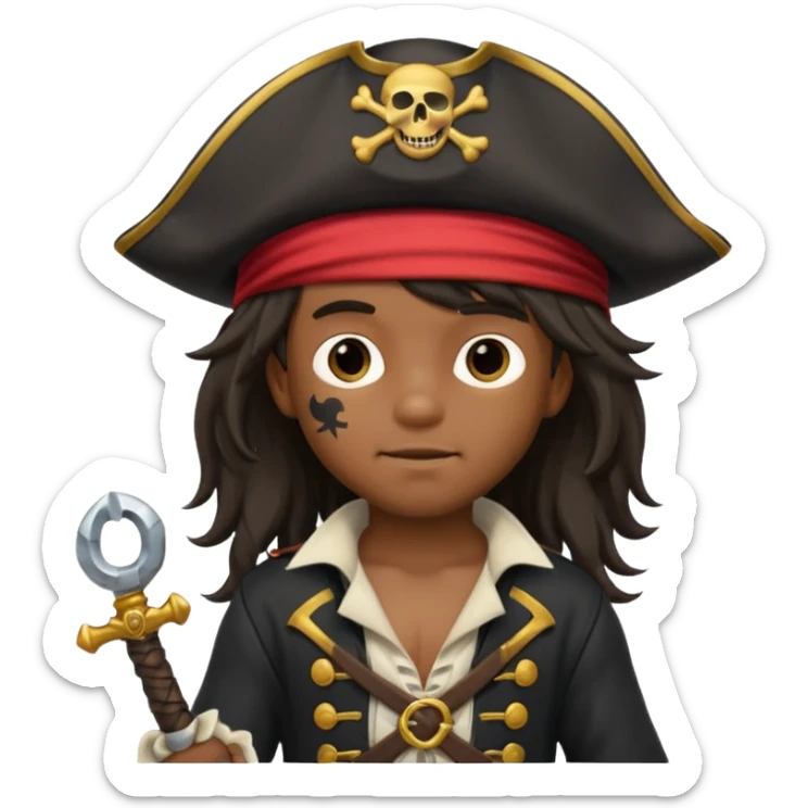 Garoto negro fofo e cabelo comprido usando fantasia de pirata sticker