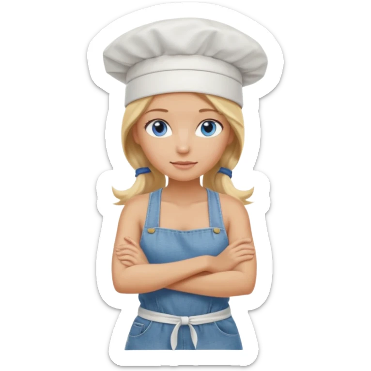 Sexy Full body 
Long Blonde hair blue eyed female chef arms folded wearing tank top and denim shorts and chef hat arms folded sticker