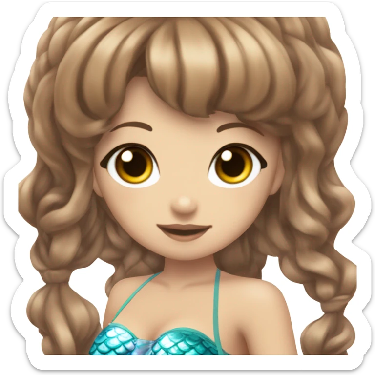 mermaid hime gyaru girl, swimsuit, brown hair sticker