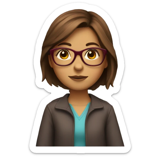 Girl with brown hair wearing Bordeaux red glasses studying  sticker