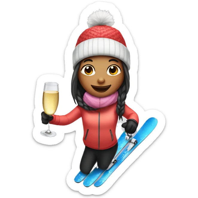 Girl on her skis with a glas of champagne in her hand  sticker