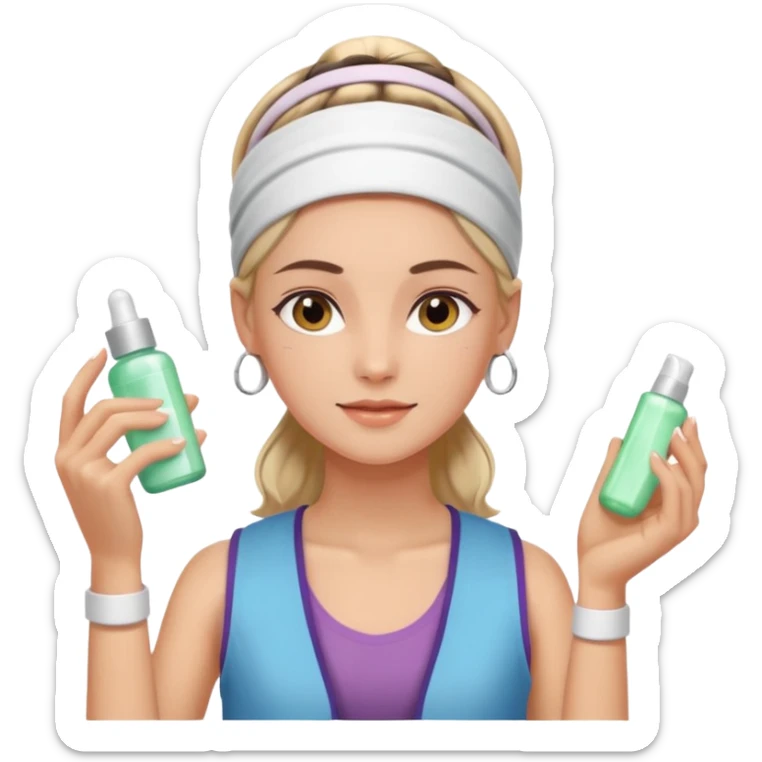 Clean girl aesthetic emoticons, apply skincare products, headband, glowing skin, vest, soft lighting
 sticker