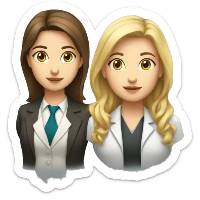 Brown haired girl lawyer and blonde haired girl scientist sticker