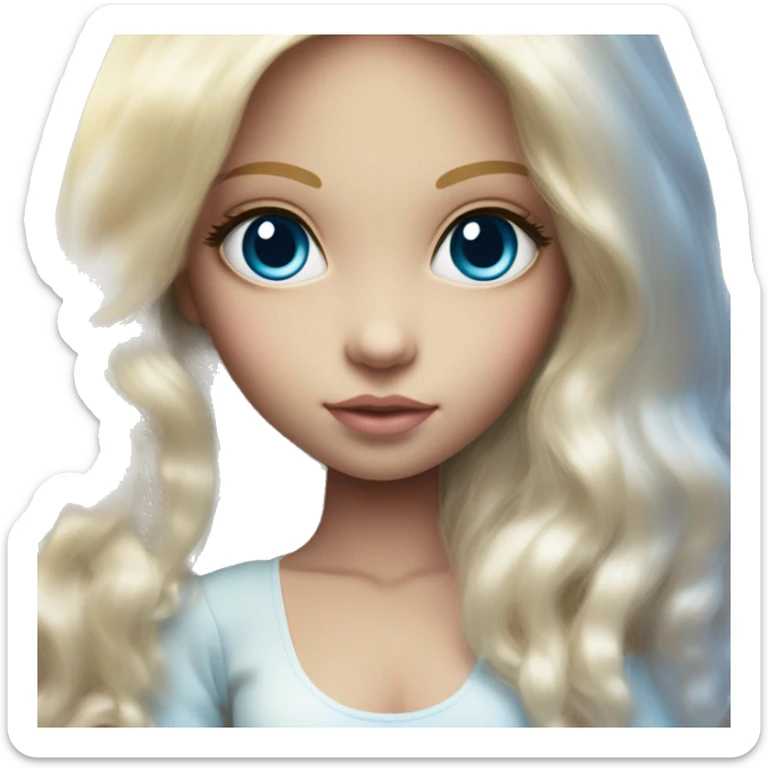 ocean blue doll eyes, blonde glowing silky long hair, girl, feminine, fragile, pink, angelic, in love sticker