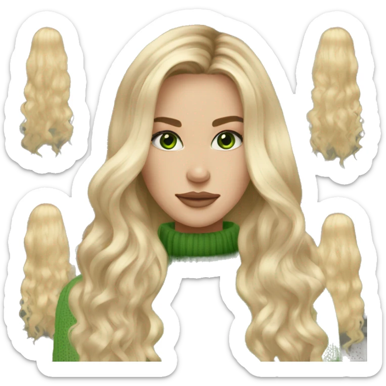 Blonde balayage long hair women beige sweater, green eyes  sticker