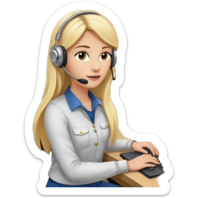 a blondie woman with long hair working with a computer laptop and a grains cargo vessel (boat) around sticker