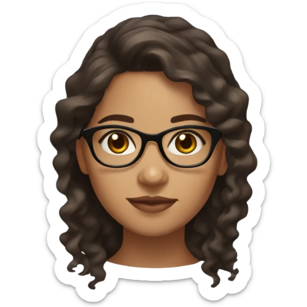 girl with olive skin, light brown eyes, long dark brown wavy hair and glasses sticker