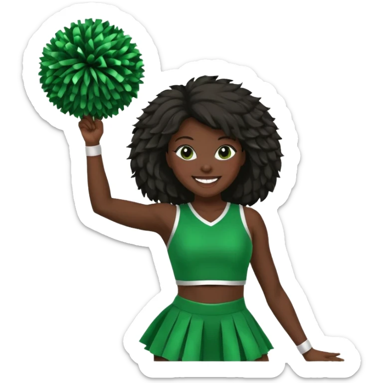 football cheerleader, holding a cheering pom, green dress and black skin sticker