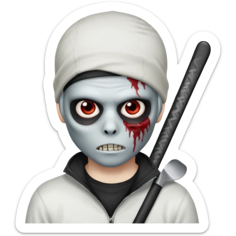 zombie boy with emo hair and white shirt with a ski mask on hair from Nike da syna no mask zombie  sticker