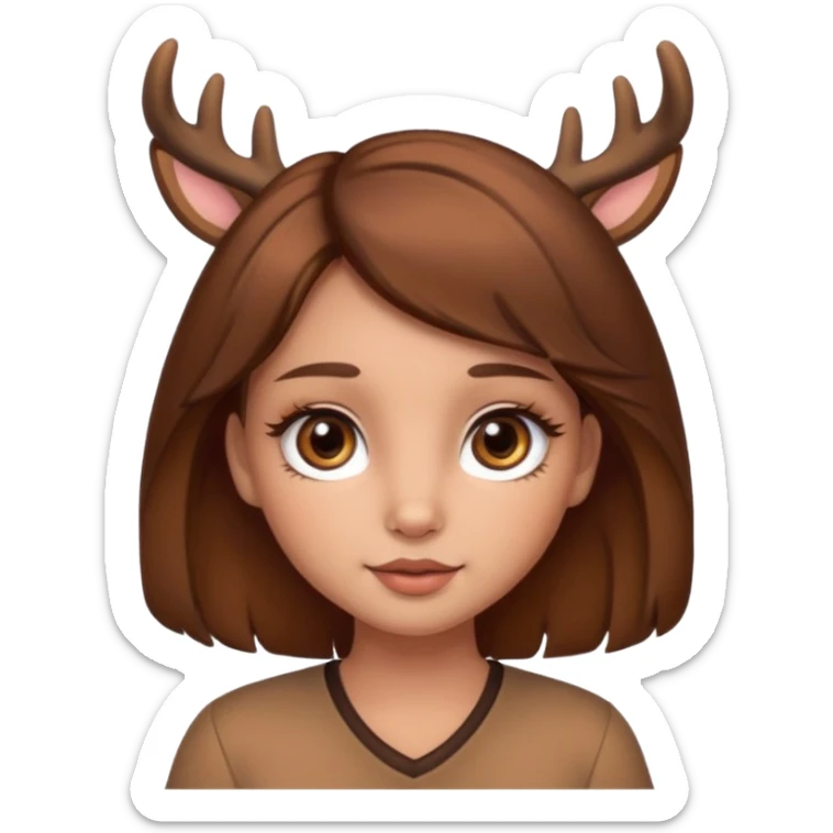 Make a cute girl deer with brown hair and brown eyes give her cute lashes sticker