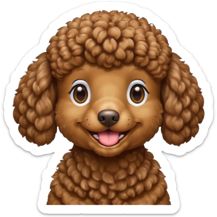 Head of a brown poodle, curly fur, smiling with closed mouth, no tongue showing
 sticker