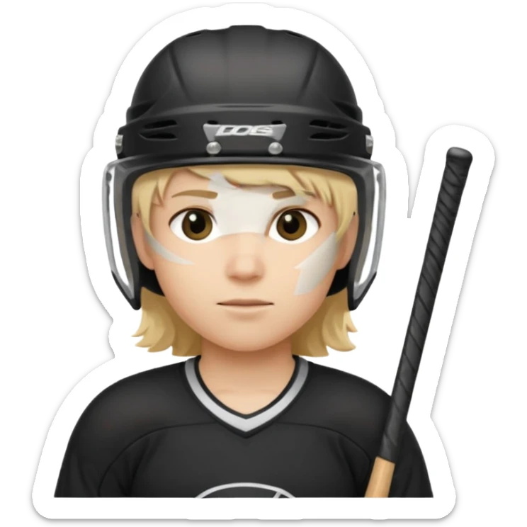 hockey player blonde hair black outfit helmet hockey stick sticker