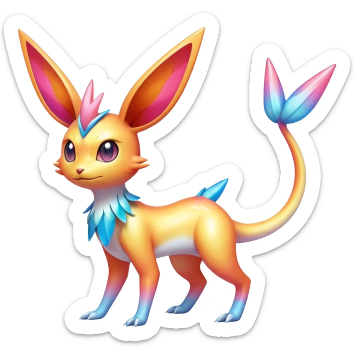 Colorful Shiny Exotic Victini-Salandit-Aurorus-Sylveon-Fakémon-hybrid-creature (full body)  sticker