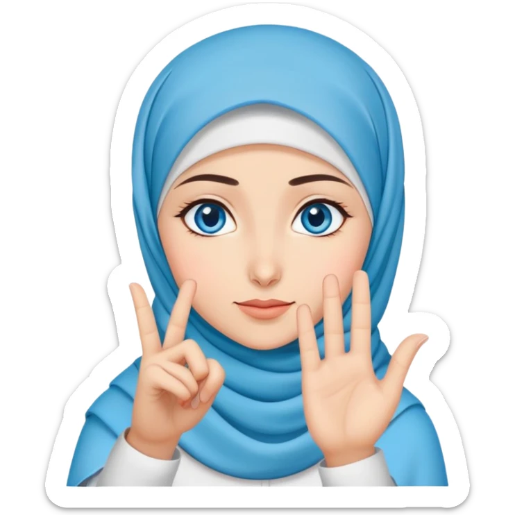 Turkish beautiful finish Konya girl blue eyes with hijab and saying no with hand gesture sticker