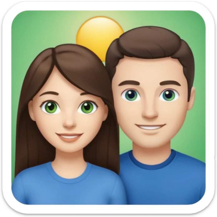 “A Polaroid-style photo of a couple with a heart of a white woman with long brunette hair and blue eyes, and a white man with short brunette hair and green eyes.” sticker