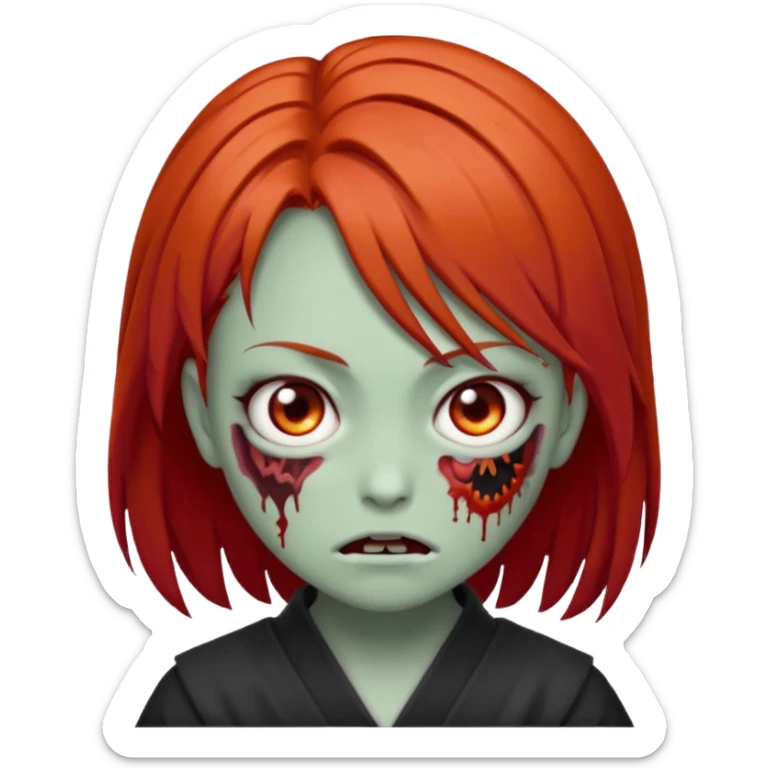 zombie emoji Paklov, dark orange red hair, hair styled in the shape of megumi from jujutsu kaizen, sticker