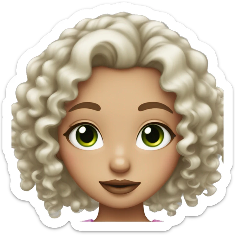 Girl with curly hair and green eyes and long lashes and pink lips with freckles  sticker