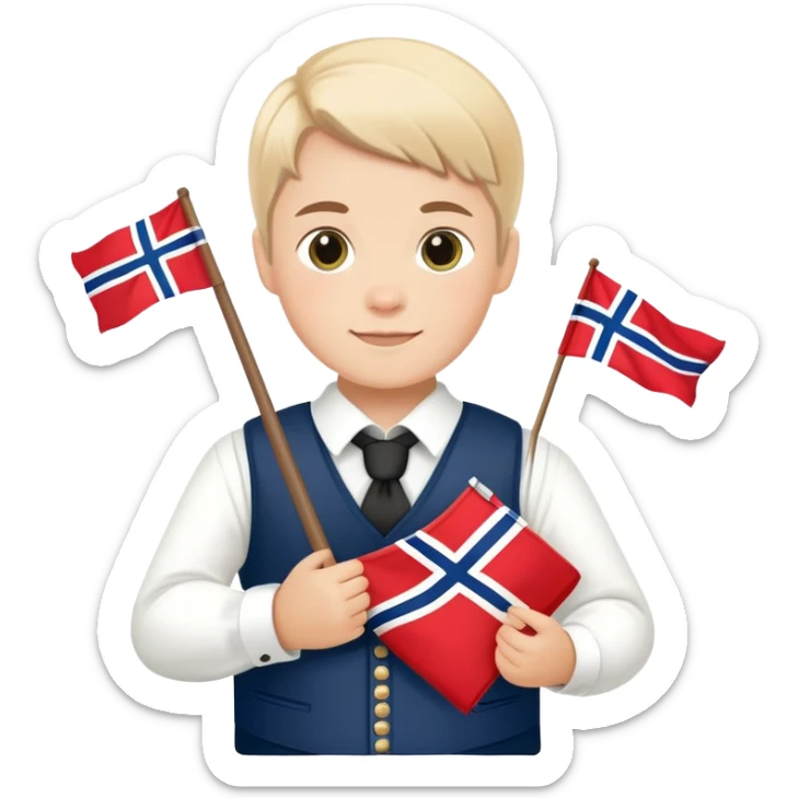 Norwegian 17th of May celebration with Norwegian flag, traditional bunad, festive atmosphere sticker