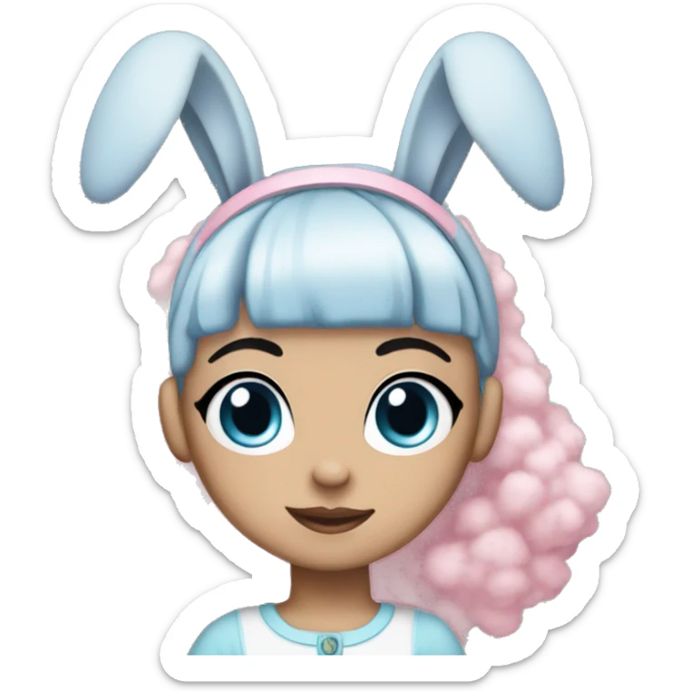 Black hairblue eyes girl emoji wit bunny ear headband pink fluffy sticker