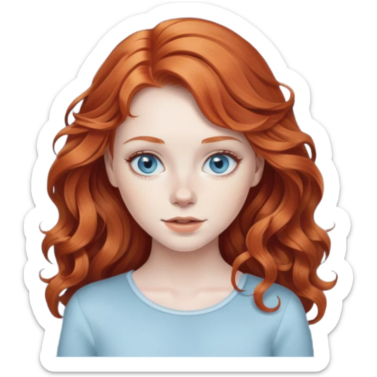 Redhead girl with wavy hair, light blue eyes, and pale skin sticker