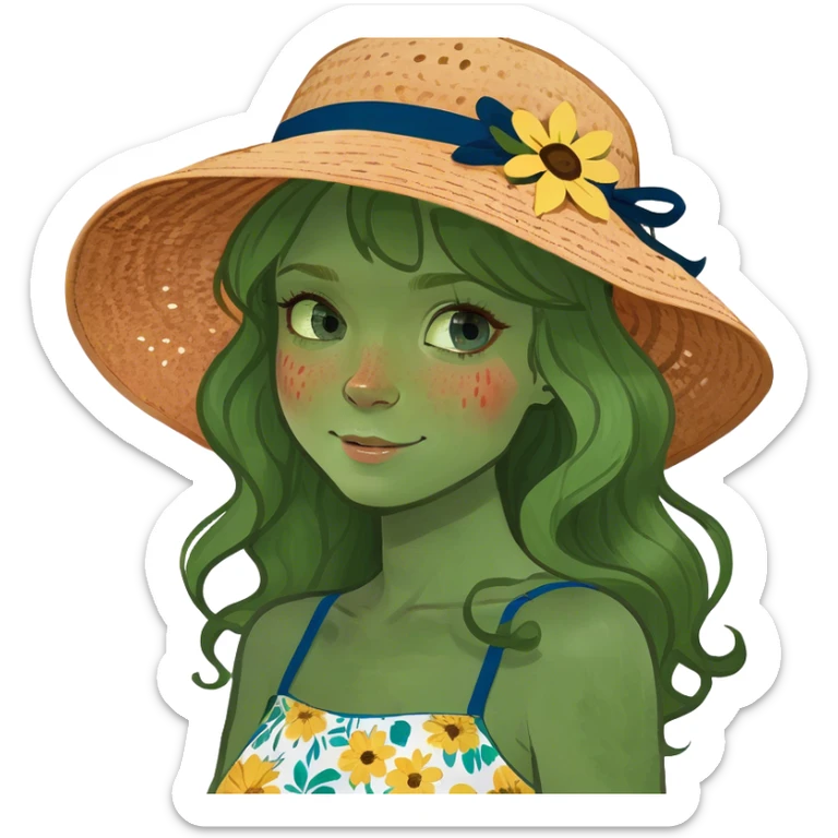 Girl long strawberry blonde wavy hair blue eyes freckles  sticker