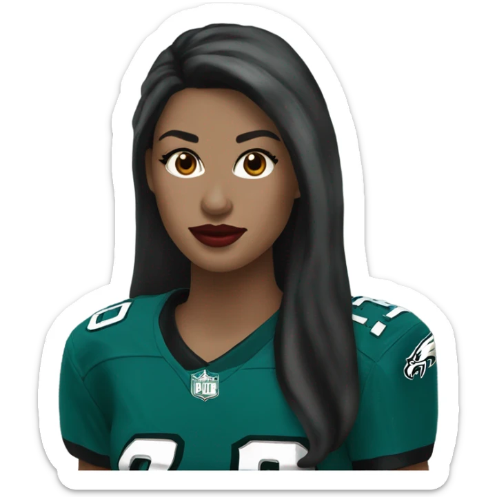  White female dark hair red lips wearing Philadelphia Eagles jersey sticker