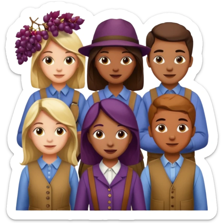 Make a photo of 5 project managers, specificly 3 girls and 2 boys, that are making project for improvment of the vineyard sticker