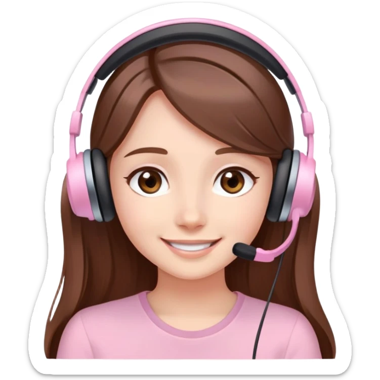 Girl with long brown hair talking to her boyfriend on video call, smiling sweetly elegant cute delicate lightpink aura  sticker