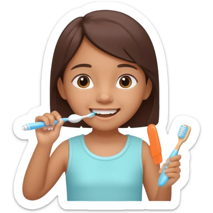 little brown girl brushing her teeth, pastel portrait, bright nourishing morning atmosphere, soft focus, isometric 3d plush sticker
