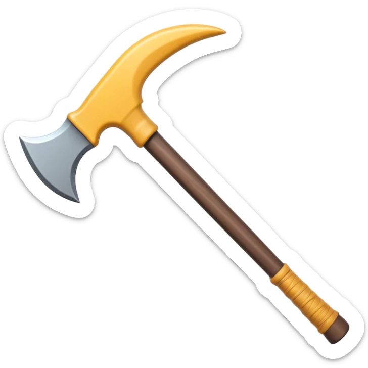 Clash of Clans aesthetic: Cinematic Playful Pixel 3D isometric Pickaxe Emoji, rendered in a 3D vector-style similar to standard emojis with minimal shading and bold, simplified shapes. A compact, distinct form with signature details, softly glowing with a pixelated adventure charm. Simplified yet unmistakably iconic, highly detailed and consistent, glowing with a soft radiance and high shine. Stylized with a touch of classic pixel-art charm and a soft glowing outline, capturing the essence of a beloved gaming relic with a friendly, playful manner! sticker