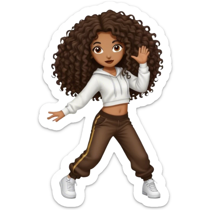 Dancing medium dark brown girl with long darn brown curly hair hip hop sticker