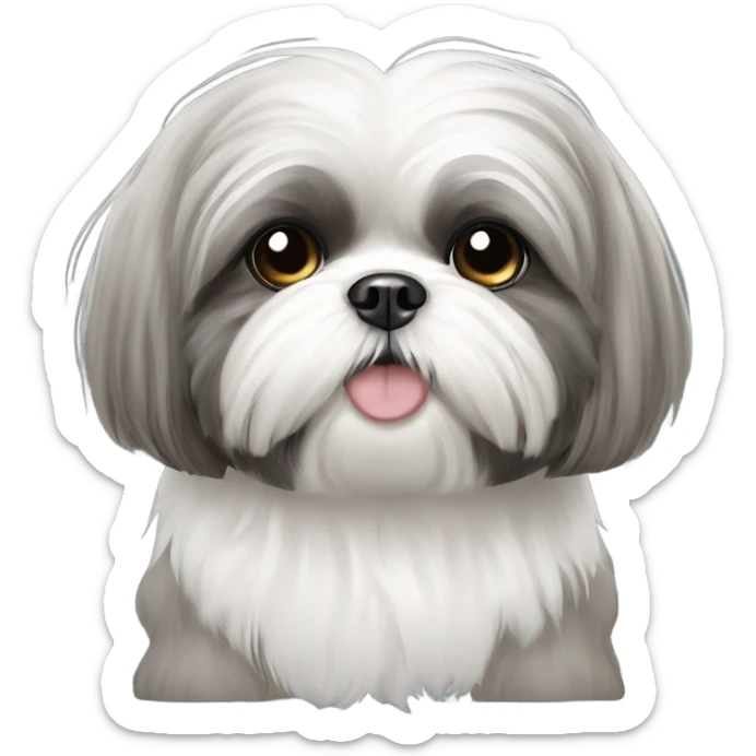 Grey and white Shih Tzu with hair so fluffy you can’t see his eyes  sticker