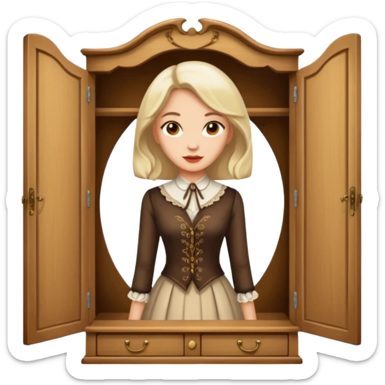 A character from the fairy tale Beauty and the Beast — the lady who was transformed into a wardrobe by magic. This character retains the wardrobe's original form while having a slight touch of anthropomorphism. sticker