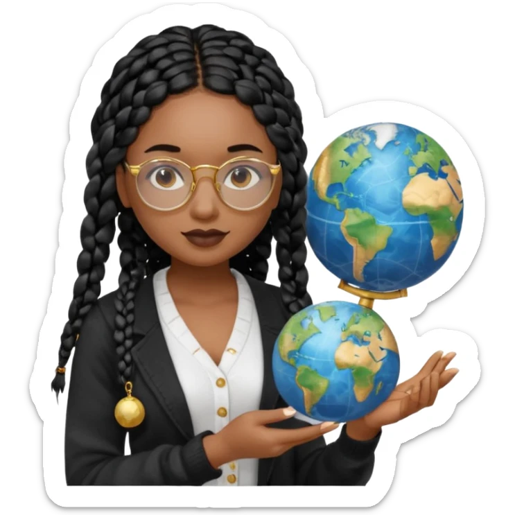 a-young-woman-wearing-fine-gold-round-glasses-and-black-hair-in-several-box-braids,-she-has-light-black-skin,-and-she's-wearing-a-white-shirt-with-an-black-cardigan-on-top.-she's-holding-a-globe-in-one-hand.png sticker