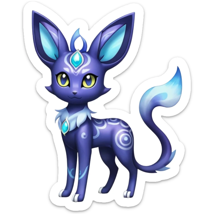 Shiny Exotic Badass Colorful Ethereal Royal Mysterious Gothic Espeon-Meowstic-Umbreon-Pokémon-Fakémon-hybrid-creature (full body) with random pattern-markings sticker