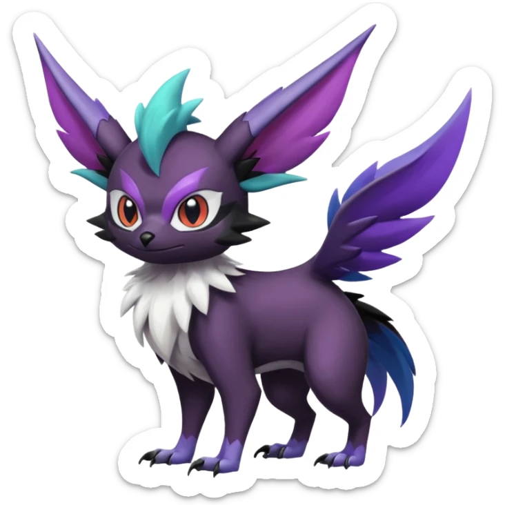 Shiny Cute Noibat-Noivern-Mightyena-Silvally-Fakémon-hybrid-creature (full body)  sticker
