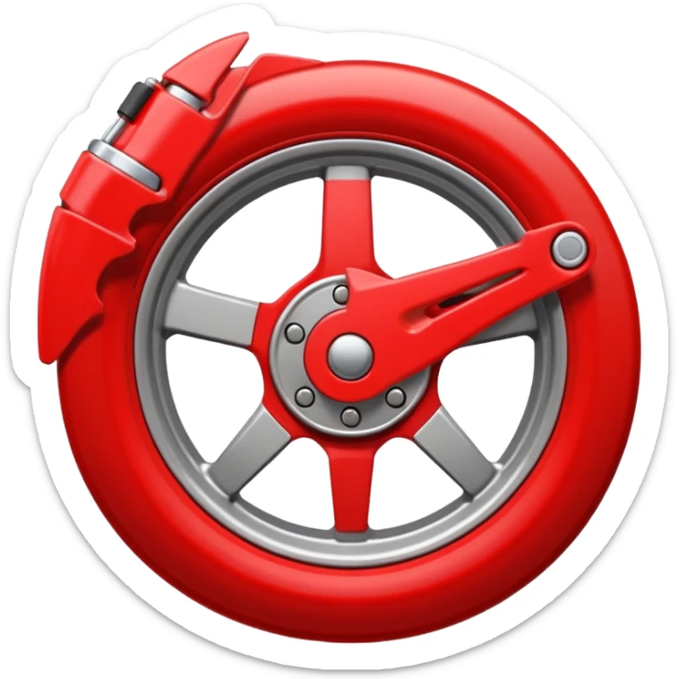 Apple-style emoji of a car wheel with a red brake caliper, clean simple emoji design, smooth shapes, flat yet slightly glossy look, centered on transparent background, no text, no extra details
 sticker