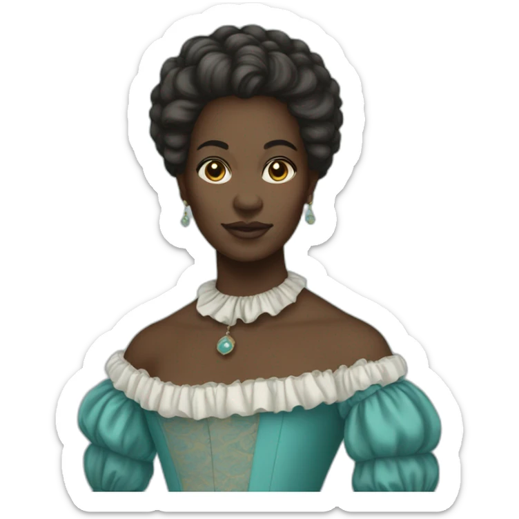A black woman from 18th century,short hair, cyan gown sticker