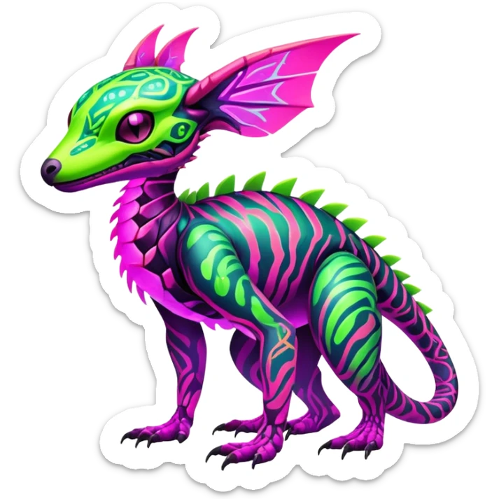 Tropical futuristic lush cool edgy neon Fionbri-Vernid-Elgyem-creature (full body) sticker
