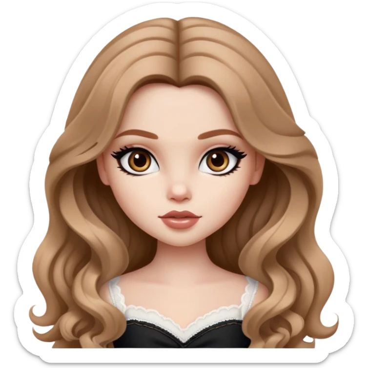 pretty bratz girl, long wavy light brown hair, brown eyes, black eyeliner, pale skin sticker