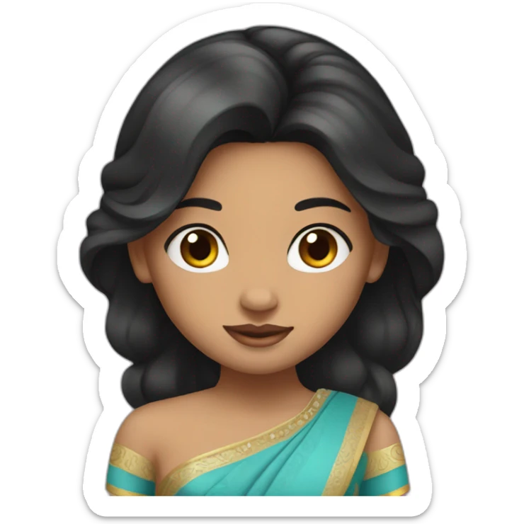 iPhone-style princess emoji with black hair, Indian girl pretty skintone  sticker