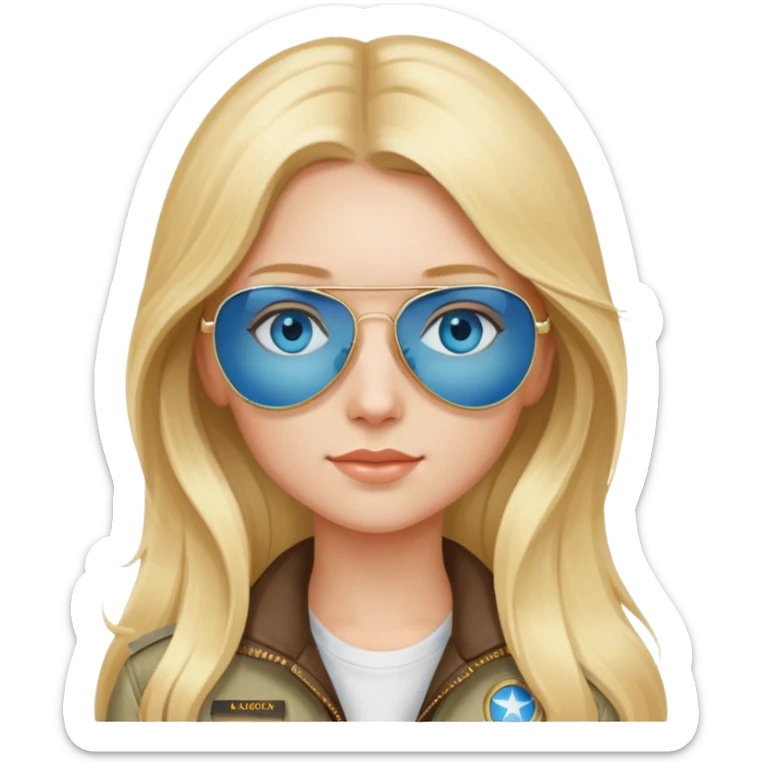 girl with long blond hair, blue eyes and aviator sunglasses sticker