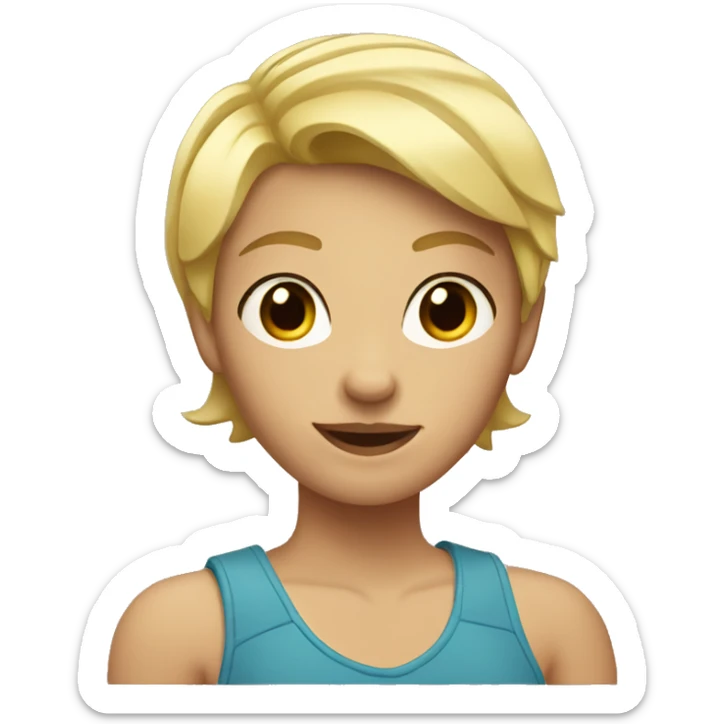 A girl with blonde short hair and glass that has a muscle arms around her sticker