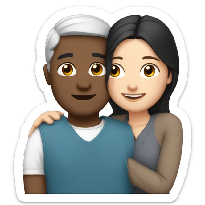 Lovers hugging each other. Indian man, short black hair. White woman, blue eyes and brown hair sticker