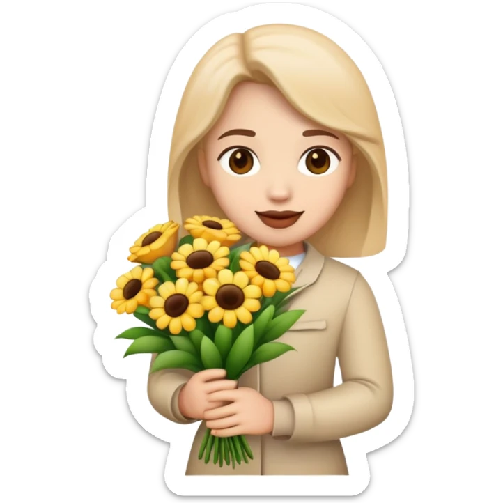 Emoji with a bouquet of flowers in hand sticker