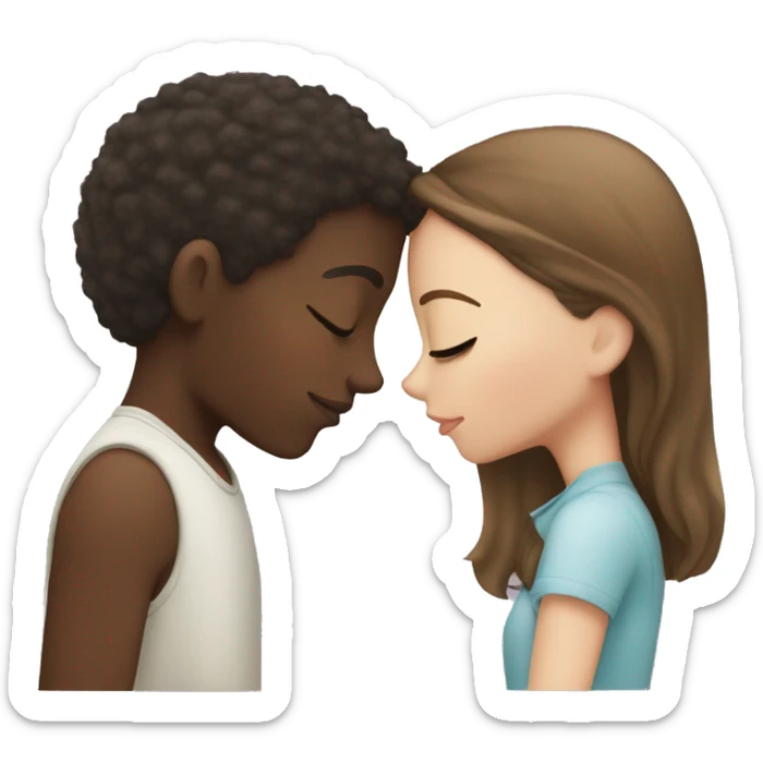 An African-American boy kissing a soft girl with brown hair(The girl has white skin and straight hair) sticker