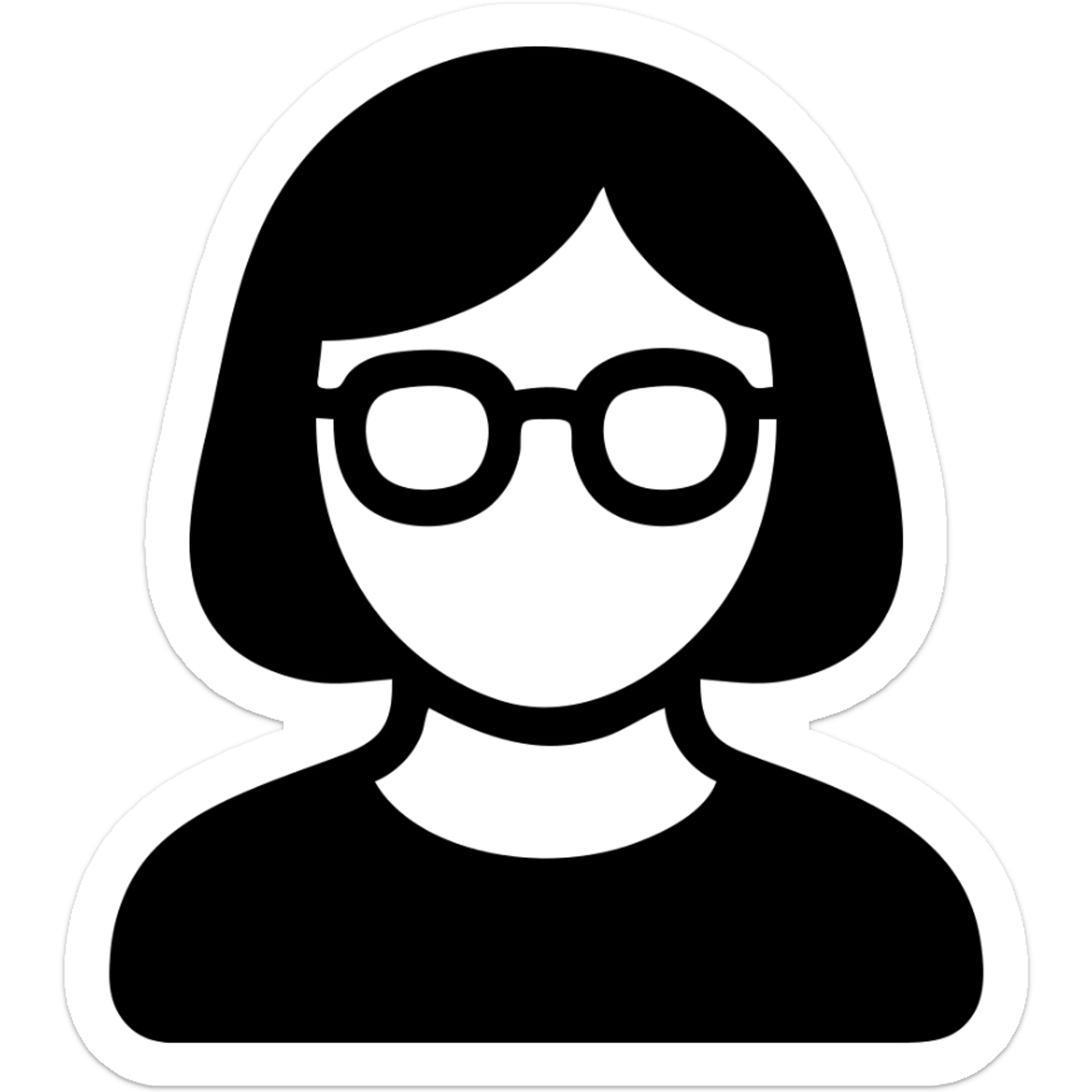 Asian girl with tan skin, short black hair, and glasses, solid filled icon sticker