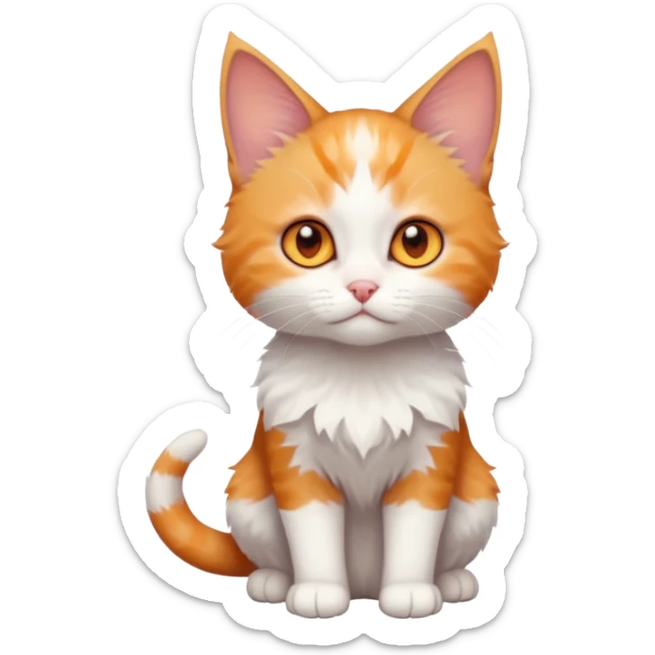 full body of very small + skinny ginger and white kitten with deep orange eyes and triangular shaped face sticker