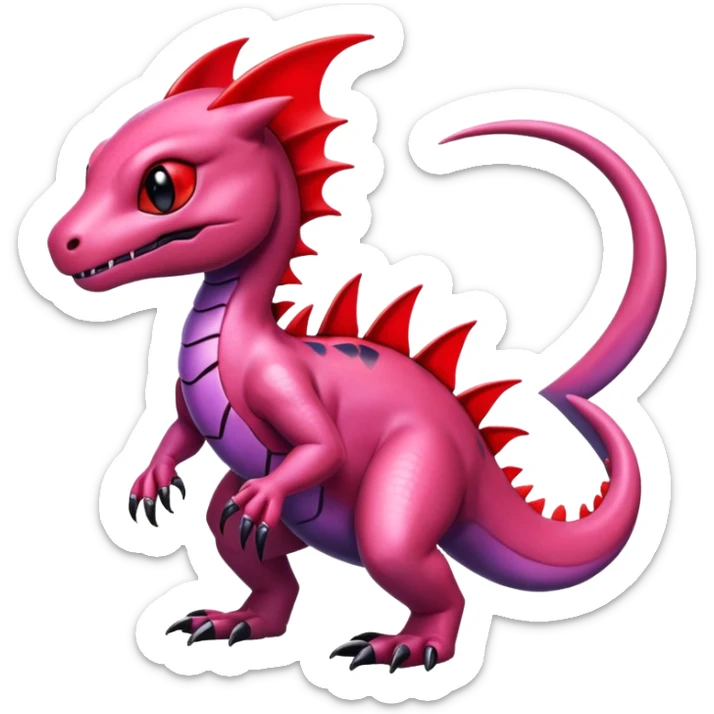 Cute Shiny mauve iridescent Guilmon-Salandit-Fakémon-hybrid-creature (full body)  sticker