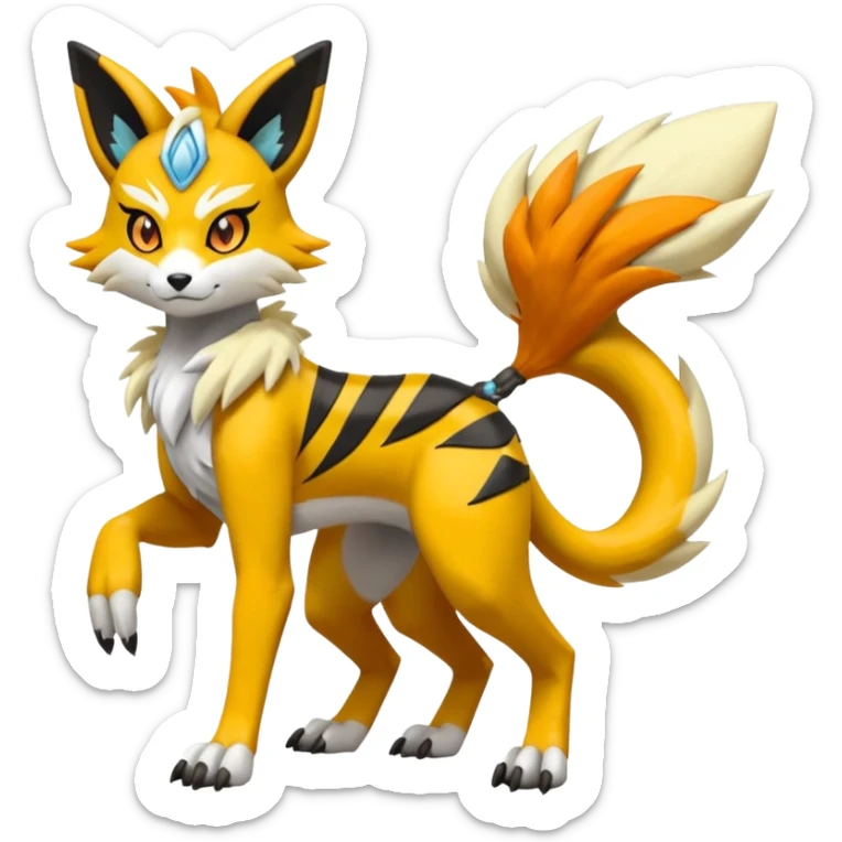 Meloetta-Lombax-Zeraora-Renamon-Pokémon-Fakémon-hybrid-fusion-creature sticker